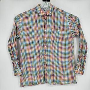 Peter Millar Shirt Mens XL Long Sleeve Button Up Linen Colorful Check Preppy